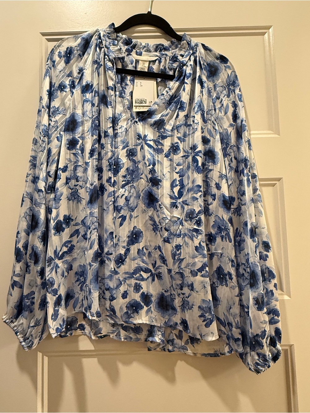 H&M White Blouse with Blue Floral Print